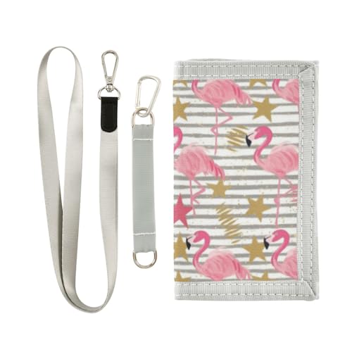 Wusikd Gold Glitter Stars Kids Wallet for Boys Girls Pink Flamingos Toddler Trifold Wallet Novelty Wallet for Teens Women Men