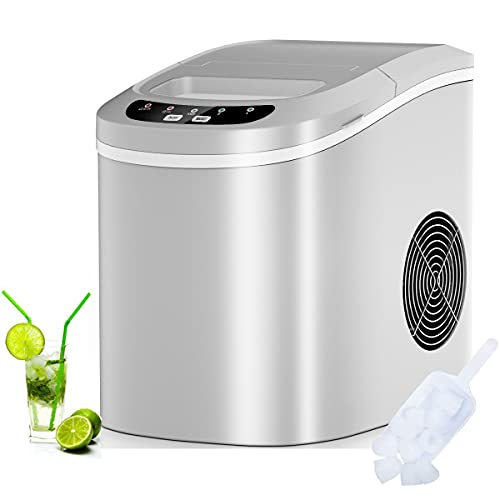 RELAX4LIFE Eiswürfelmaschine, Eismaschine mit Eiswürfelschaufel & Eiskorb, 12 kg in 24 Std, 9 Eiswürfel in 6-13 min, 2,2 Liter Wassertank, 2 Eiswürfelgrößen, Ice Maker für Haushalt Büro (Silber)
