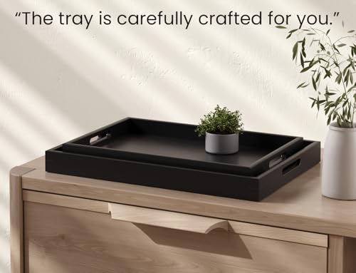 Fibogollo Bamboo Set of 2 Serving Tray with Handles,Decorative Trays Platter,Breakfast Tray in Bed,Food Drinks Trays for Eating,Working,Storing(Black) - Image 6