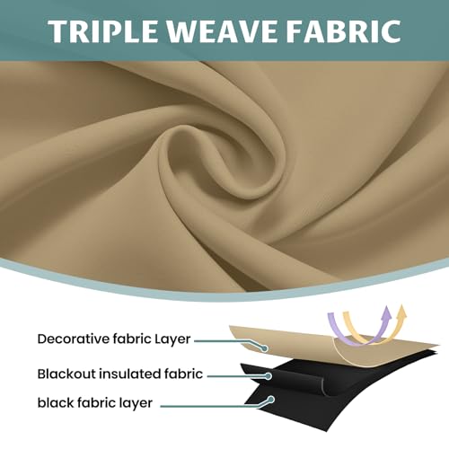 Image of COSVIYA 100% Biscotti Beige Blackout Curtains 63 Inch Long for Kids Room | Room Darkening Light Blocking Drapes for Bedroom, Grommet Thermal Insulated Window Panels with Black Liner, W52xL63,2 Panels