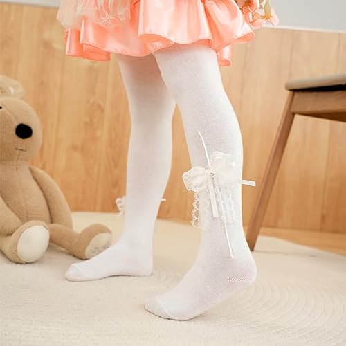 Toddler Kids Girls Stockings Cute Rhinestone Double Bowknot Lolita Princess Dance Ballet Tights Footed Pantyhose2