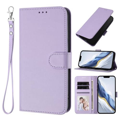 Ymyhyuxi Fundas de cuero con tapa para OnePlus 9 Pro, funda de negocios, tarjetero, teléfono, color sólido, tres ranuras para tarjetas (morado claro)