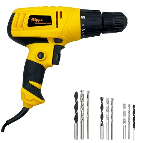 Image of Hillgrove HGCM1169M1 350W Screwdriver Electric Power Drill Machine with 9Pcs All Type Drill Bits for Making Holes in Metal /Wood /Concrete with Reverse Rotation and Variable Speed Pistol Grip