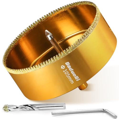 Image of 4 1 /8 inch Serrated Diamond Hole Saw with 2Pcs Removable Pilot Bits, Easy-Align for Precise Drilling in Porcelain, Ceramic, Granite, and Marble (105mm Drill Bit for Tile)