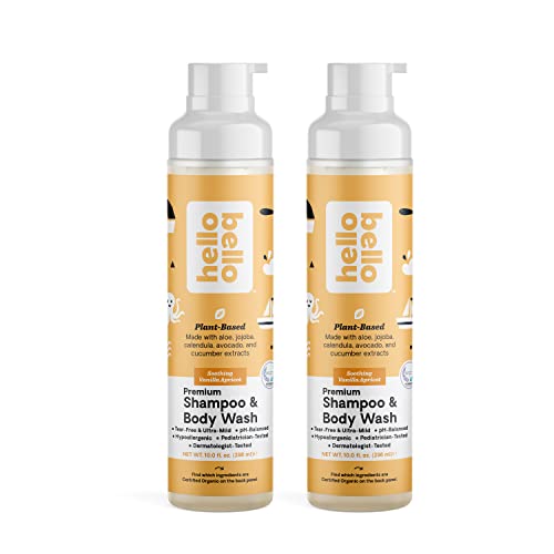 Image of Hello Bello Extra Gentle Shampoo & Body Wash I Tear Free, Hypoallergenic and Pediatrician Tested Plant Based Formula for Babies and Kids I Vanilla Apricot Scent I 20 FL Oz (2 Packs of 10oz)
