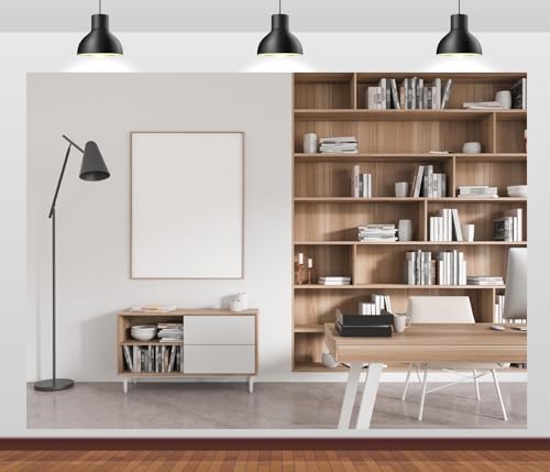 Loccor 7x5ft Fabric Office Backdrop Modern Interior Wooden Desk Bookshelf