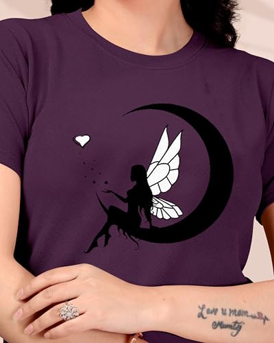 Image of Women Round Neck Printed Cotton Blend Regular Fit T-Shirt