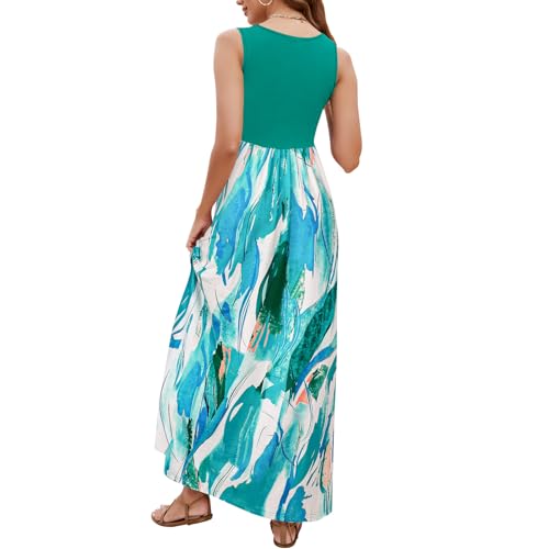 Image of Sherosa Women Boho Chevron Striped Floral Printed Summer Sleeveless Tank Long Maxi Party Dress