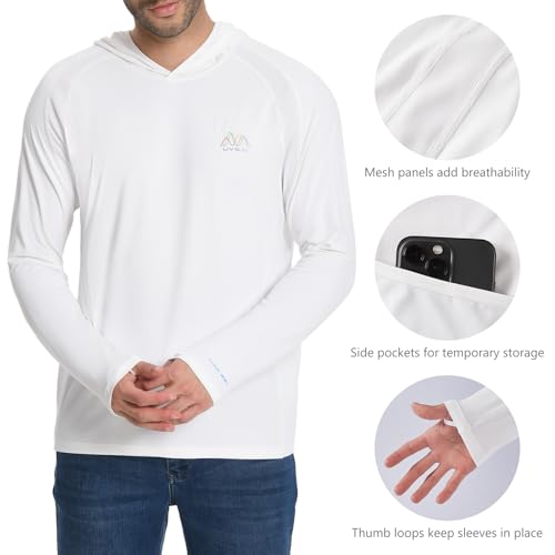 Image of Men's UPF 50+ Hoodie Shirt Long Sleeve Permanent UV Sun Protection Vented Tee Performance for Outdoor Hiking Fishing