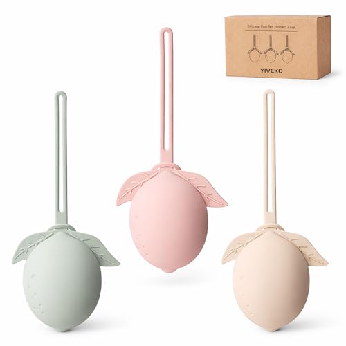 Image of Silicone Pacifier Holder Case Binky Holder Silicone Pacifier Case for Boys Girls Portable Paci Pouch for Newborns 3 Pack-Ivory+Sage+Blush