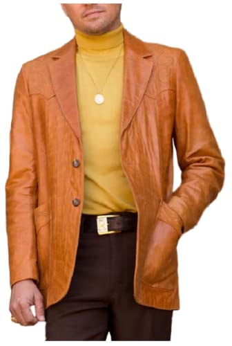 Mens Leonardo Rick Dalton Brown Leather Jacket | Halloween Casual Slimfit