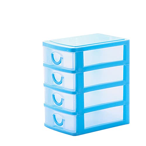 Mini tiroir de bureau, boîte de rangement en plastique multicouche, boîte de rangement pour produits cosmétiques, boîte de rangement amovible (bleu, quatre couches) Cover