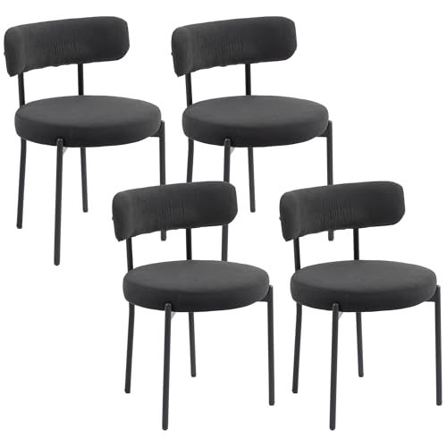 HOMCOM Lot de 4 chaises Salle à Manger Chaise de Cuisine Moderne Chaise de Salon rembourrée avec Dossier et Pieds en Acier Noir, pour Salon Chambre, Noir