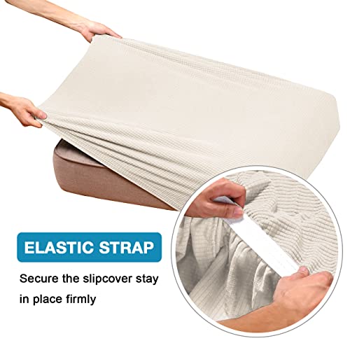 Flamingo P High Stretch Seat Cushion Cover Sofa Cushion Furniture Protector For Sofa Seat Sofa Slipcover Sofa Cover Soft Flexibility With Elastic Bottom (3 Pieces Cushion Covers, X-Large - Ivory) #TOP4
