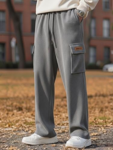 Image of Men's Ribbed Casual Cargo Pants | Stretchable & Comfortable Lower | Elastic Waist Drawstring | Relaxed Fit Stretchable & Comfortable Textured Fabric Cargo Pant for Men