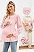 OUGES Womens Maternity Nursing Tops Tie Front Crew Neck Long Sleeve Breastfeeding Shirts Hidden Zipper Business Casual Fall Outfits Pregnancy Must Haves Work Clothes Office Blouse 2025(Pink,L)