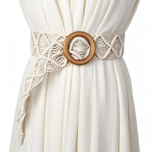 ChayWillow Bohemian Wide Woven Belt with Rattan Circle Buckle - image 1