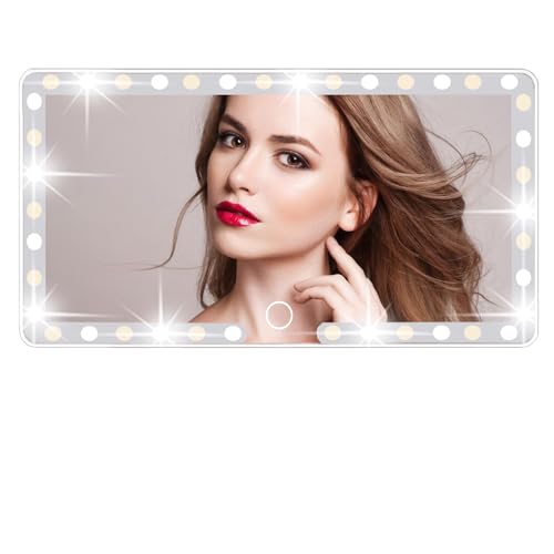 Car Sun Visor Vanity Mirror 3 Light Modes & 60 LEDs Rechargeable Dimmable Touch Screen Travel Makeup Mirror Universal for Truck SUV-Car Accessories Essentials for WomenWhite