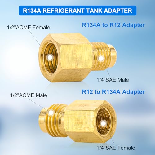 Image of 6PC R134A Refrigerant Tank Adapter, R134A to R22 Adapters, 1 /2'' to 1 /4'' Flare R134A Vacuum Pump Adapter Fitting for Refrigeration Charging - 6PC