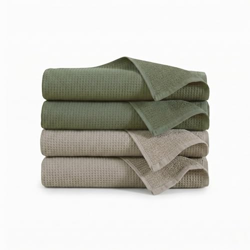 Image of Fash Home Waffle Terry Fusion 4pc HandTowel-40X60cm Full Large Size 100% Soft Cotton Super Luxurious | Quick Absorbent | Only for Premium Royal Elite Class Men /Women /Couples-CamelBeige & NaturalGrey