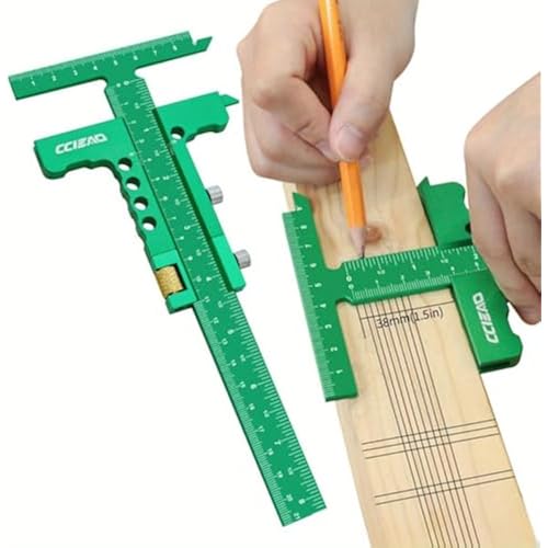T Shaped Carpenter Layout Scriber with Fine Tuning, Precision Multi-function Marking Measuring Gauge, Metric & Inch Sliding Marking Gauge Woodworking
