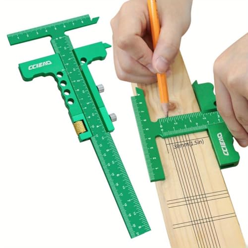 T Shaped Carpenter Layout Scriber with Fine Tuning, Precision Multi-function Marking Measuring Gauge, Metric & Inch Sliding Marking Gauge Woodworking
