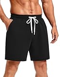 PINSPARK Men's Casual Sweat Shorts 7' Thin Cotton Athletic Running Lounge Shorts with Drawstring Workout Gym Lightweight Black