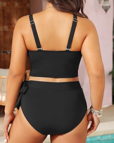 Plus Size Two Piece Swimsuits - Women High Waisted Bikini Scoop Neck Bathing Suit Swimwear4