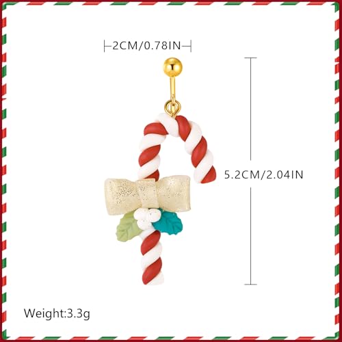 Aretes Navidad Bastón de Caramelo Clip On Mujer miniatura 4