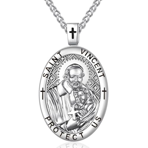 WYUESGU St Vincent Medal Saint Vincent Pendant Necklace Medallion Protection Jewelry Confirmation First Communion Necklace Catholic Christian Religious Gifts for Men