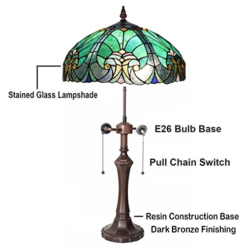 Cotoss Tiffany Table Lamp Sea Green Stained Glass Table Light Antique Style 16 Inch Large Desk Lamp 2 Light Victorian Vintage Beside Reading Lamp For Living Room Bedroom Office #TOP2
