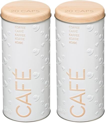 5 five simply smart 5five - Boîte à Capsules de Café Scandinave - Blanche, H 17.5 cm, Capacité 20 Dosettes - Pour Rangement Cuisine, Distributeur (Lot de 2)