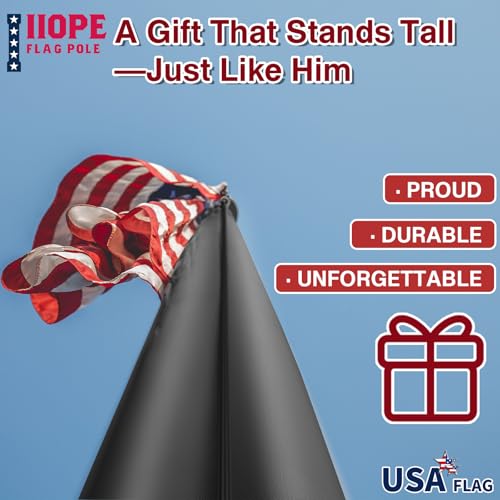 IIOPE 20FT Heavy Duty Flag Pole, 12-Gauge Aluminum, 100MPH Wind Tested | Extra Thick Residential & Commercial Flagpole Kit for Outside House – Includes USA Flag & All Hardware to Fly Two Flags