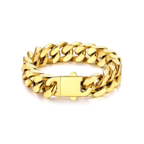 U7 Cuban Link Bracelets for Men Stainless Steel Wrist Bracelet Silver Black Gold Cuban Hand Chain Bracelet for Mens Women, 5/7/9/12mm Width, 7.5/8.3/9