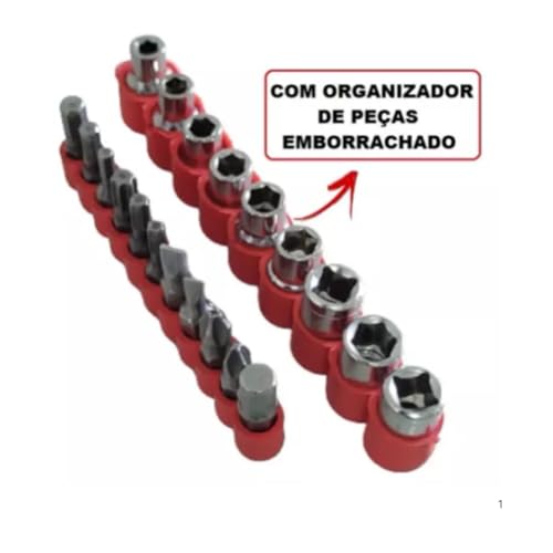 Jogo Chave Tipo T Bits Soquete Chave Canhão Adaptador 21 Pçs vermelha