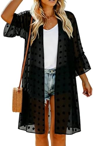 Womens Kimono Summer Puff Sleeve Cardigan Casual Beach Cover Ups Swimwear