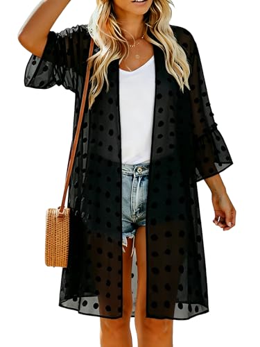 Image of Womens Kimono for Summer Puff Sleeve Cardigan Casual Loose Fit Beach Cover Ups Resorts Swimwear 2026