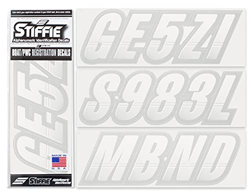 Image of STIFFIE Techtron White /Silver 3 inch Boat & PWC Registration Decals • Numbers Letters Stickers