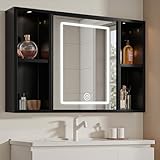 VIOPY Espejo para Baño con Gabinete Y Luz LED, Botiquin baño con Espejo, Gabinete para baño, 3 Temperaturas De Color,...