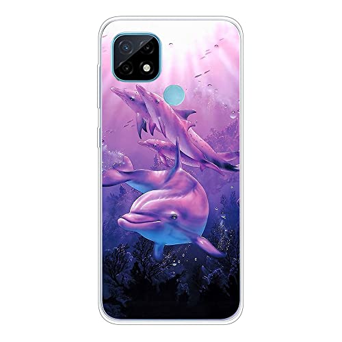 Coque pour OPPO Realme C21Y / Realme C25Y, Etui Transparent Silicone Bumper Clear Backcover Doux Drole Motif Dauphin de Rêve Ultra Mince Housse de Protection pour OPPO Realme C21Y / Realme C25Y Cover