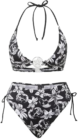 Killstar Harlettes Revenge Bikini Skulls Flowers Pentagram Goth Punk - S