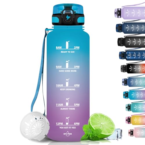 Grsta Botella agua   1500ML   Botella de Agua Deportiva, Cantimplora Gimnasio, a Prueba de Fugas y no BPA, Cantimplora Gym Motivacional con Sello de Tiempo para Camping, Ciclismo, Escuela