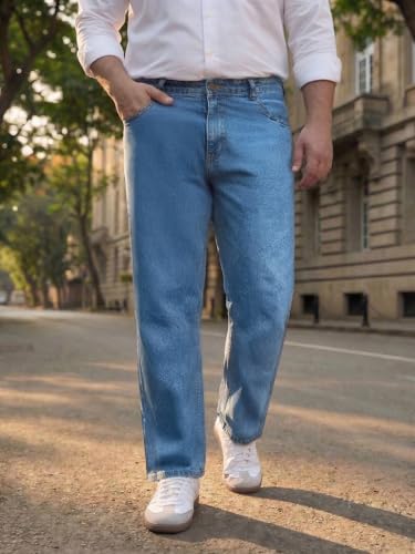 Image of Urbano Plus Men's Relaxed Fit Washed Denim Jeans Non-Stretchable