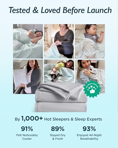 Breescape Cooling Sheet Set Twin XL Size - BlendTek™ Dry & Cool Technology for Hot Sleepers and Night Sweats, Q-Max>0.46 Tech, Deep Pocket Up to 18", 360° Elastic Band, Misty Gray