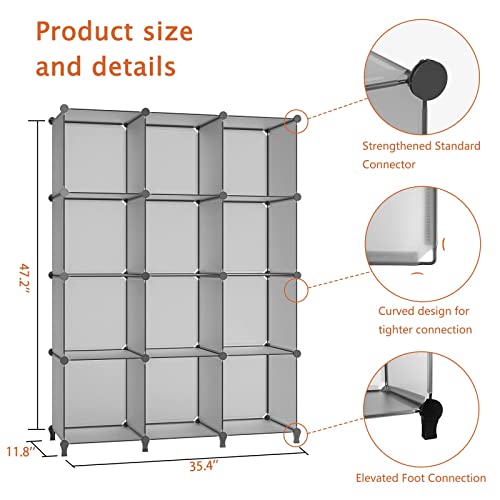 Gimtrr 12 Cubes Storage Organizers, Closet Organizers And Storage, Portable Closet Storage Shelves, Cubby Closet Storage Shelf, Bookcase Bookshelf For Kids Room, Bedroom, Office, Grey #TOP4