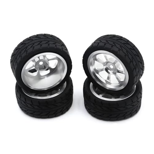 Para Wltoys 124017 124018 124016 124019 144001 144010 124007 A959 A959B Reemplazo 65mm Neumático Goma Llanta Rueda De Metal 12 Mm Hex RC Piezas De Actualización De Coche Piezas Juguetes RC(Silver)