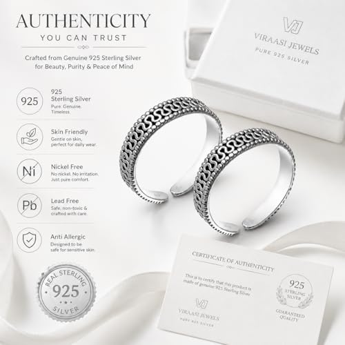 Image of Exclusive 925 Sterling Silver Toe Rings for Women | Gift for Women and Girls | Bichiya | Certificate of Authenticity|Adjustable