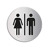 Placas para puerta Placa de Puerta – Baño Mujeres y Hombres  Ø 75 mm Letrero acero inoxidable cepillado mate fino autoadhesivo Ofform Design No. 8471