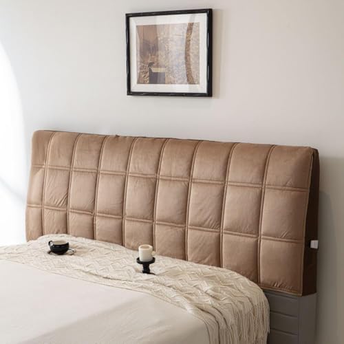 Image of HOMETHREADS Velvet Padded Headboard Cover with Foam - Soft, Wrinkle-Resistant Bed Back Protector, Suitable for Wooden, Leather & Upholstered | Fits 6 ft Headboards only (68x180 cm)(Light Brown)