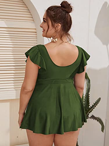 MakeMeChic Women's Plus Size Tankini Swimsuit Ruffle Sleeve Two Piece Bathing Suit2